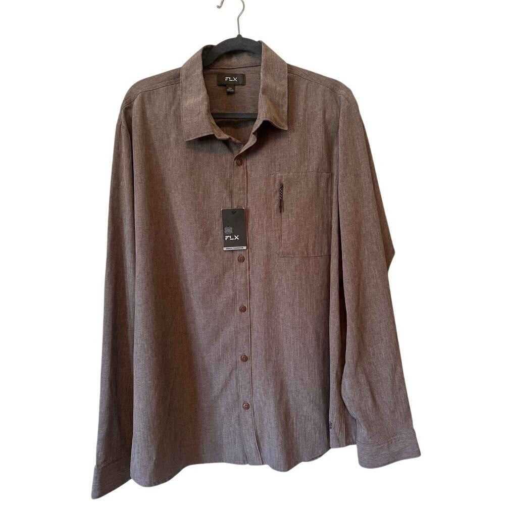 FLX Stretch Long Sleeve Button Up Shirt XXL NWT, Office, Business Casual